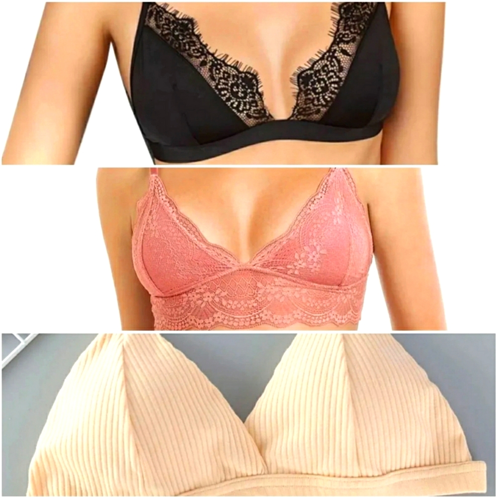 3 Bralettes Lace wire free ribbed